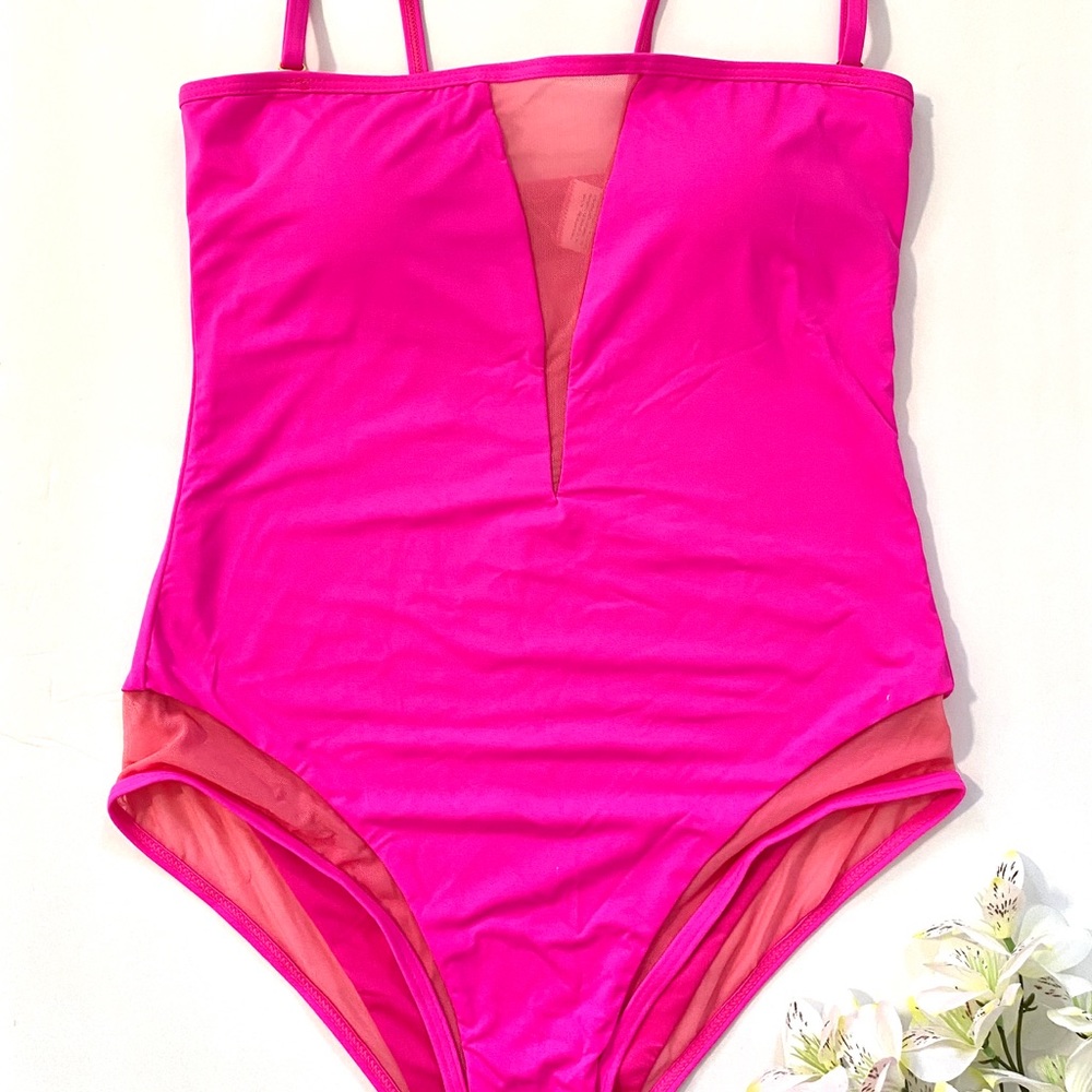 Bright Pink Mesh Trim One Piece
